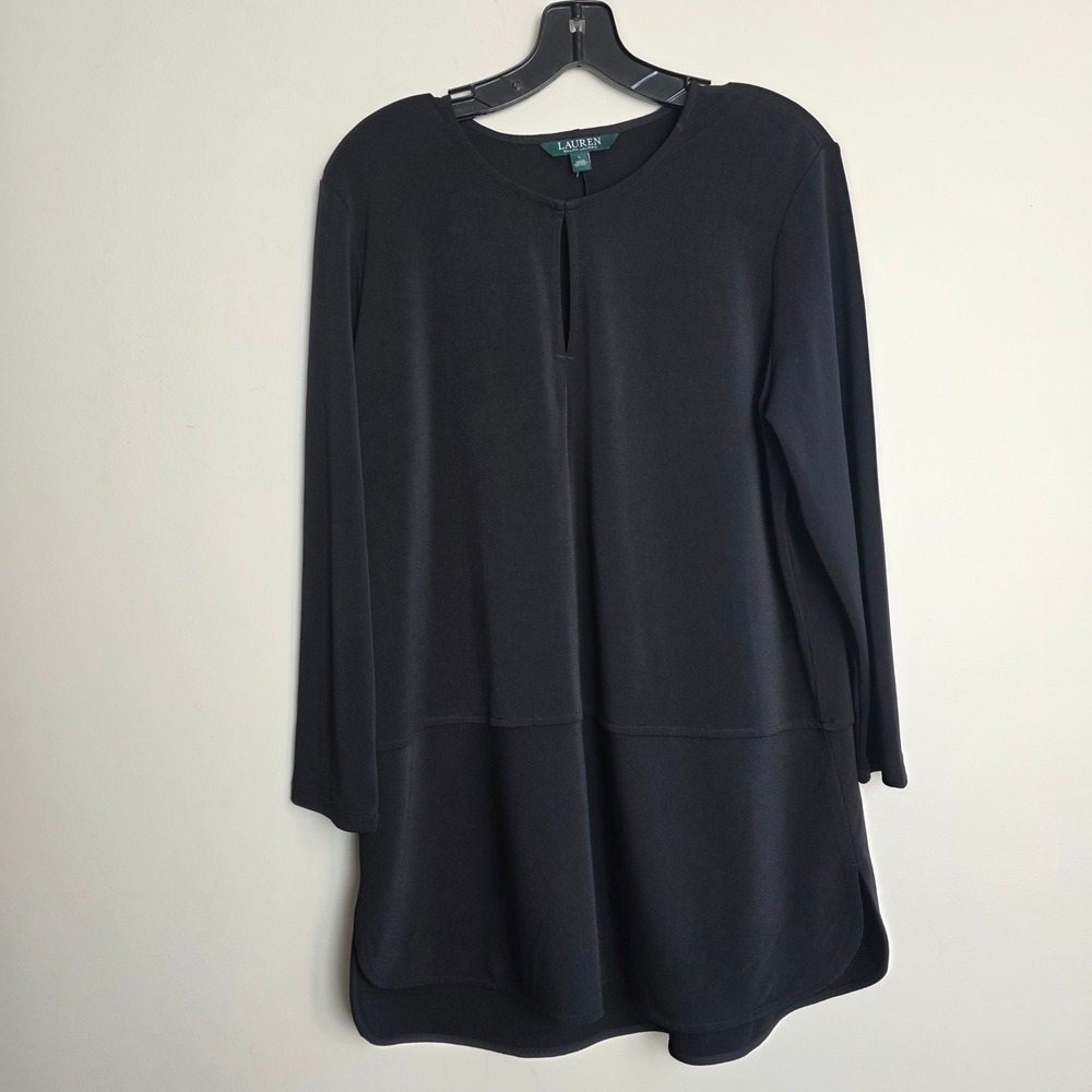 Lauren Ralph Lauren Black Keyhole Neck Long Sleeve Tunic Top Large L Stretch